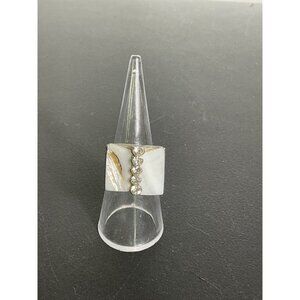 Vintage Silver & White Stone Ring With Rhinestones Embellishment